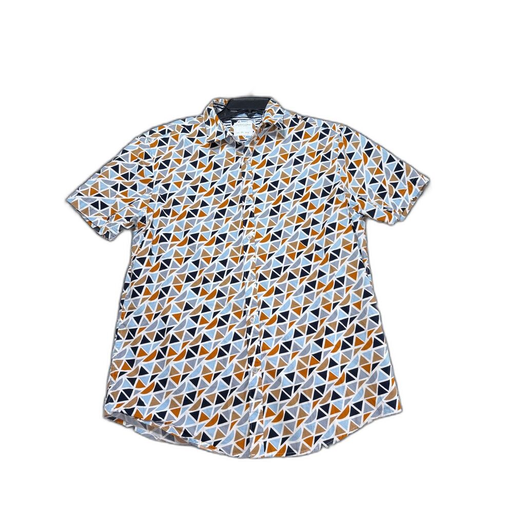 Denim & Flower Ricky Singh Geometric Triangle Print Short Sleeve Button Down